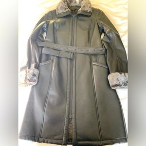Danier black real leather long winter jacket coat at knee Thinsulate filler US 6